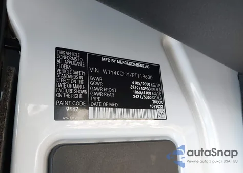 2023 Mercedes-Benz Sprinter 2500 High Roof 4-Cyl Diesel из США, поврежденный, VIN W1Y4KCHY7PT119630